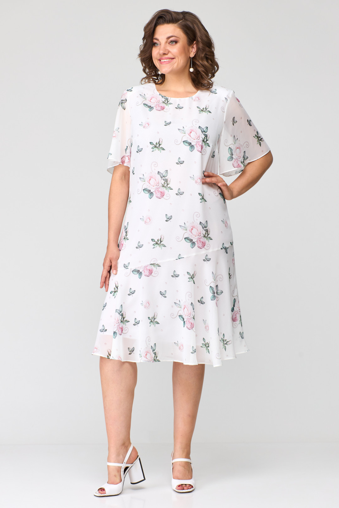 Платье Элль-стиль 2219/1 принт цветы на белом фоне